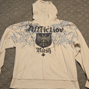 Affliction White Hoodie with Blue Graphic